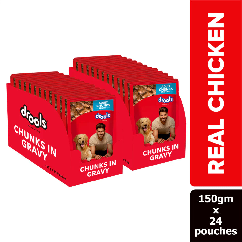 Drools Real Chicken & Chicken Liver Chunks in Gravy Adult Dog Wet Food 24 pouches