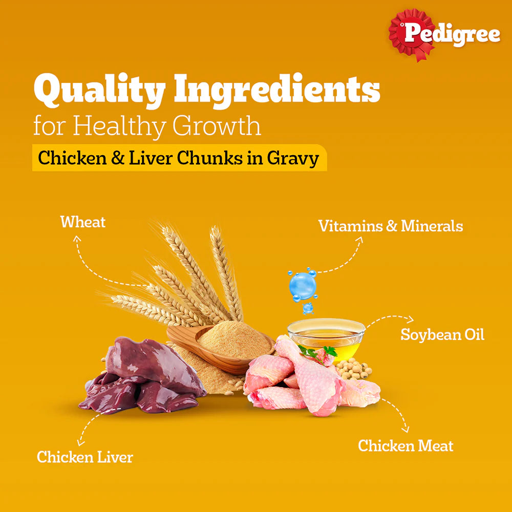 Pedigree Chicken and Liver Chunks in Gravy Adult Dog Wet Food (130g) Pack of 12