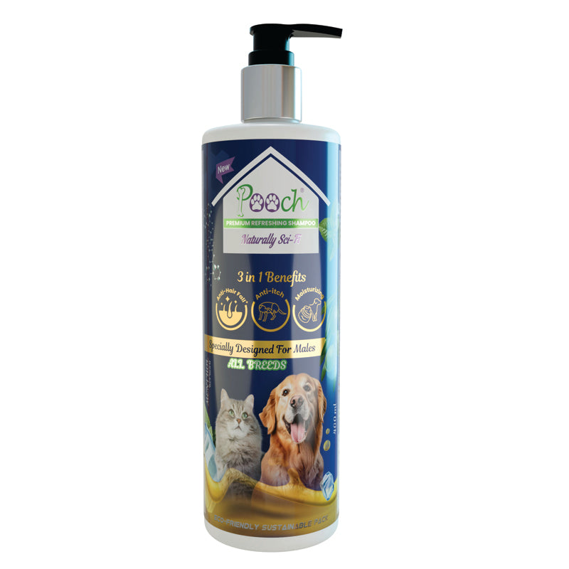 Premium Refreshing Shampoo for Male Dogs|Cats| 400ml| Designed in Dubai| Naturally Sci-Fi 3 in 1| All breeds