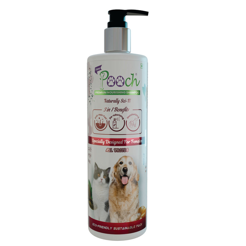 Pooch Premium Nourishing Shampoo for female Dogs|Cats| Designed in Dubai| Naturally Sci-Fi 3 in 1| All breeds |400ml