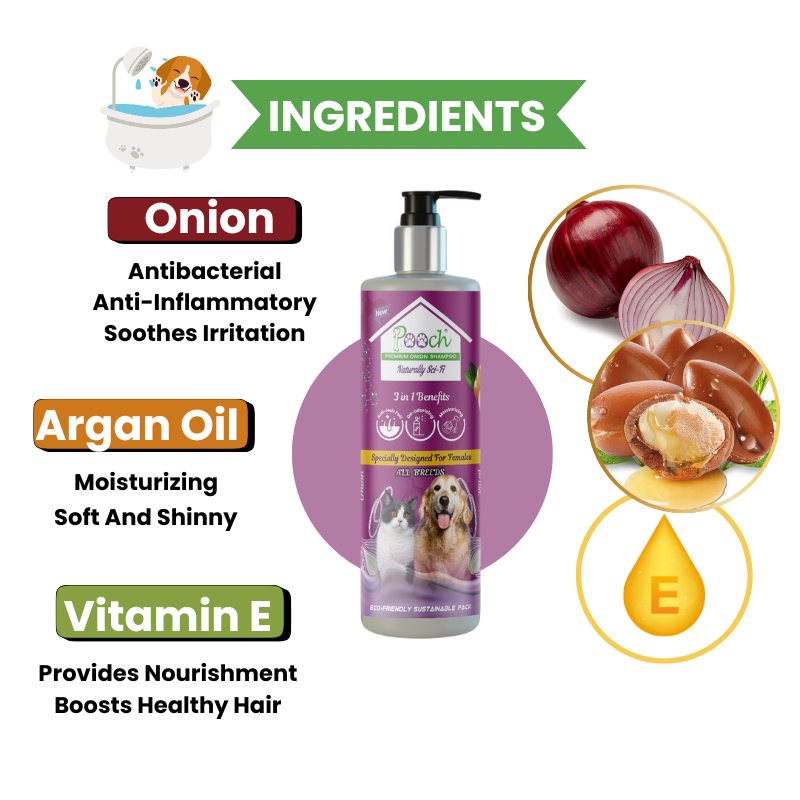 POOCH Premium Onion Shampoo for Female Dogs|Cats| Designed in Dubai |All breeds| 400ml