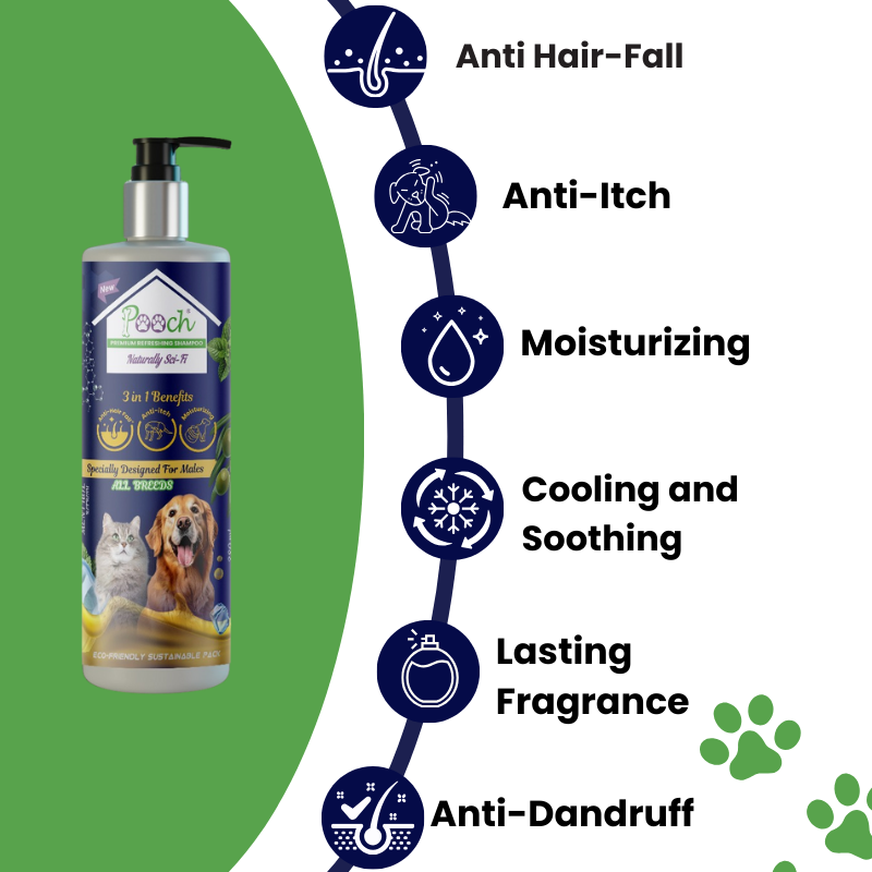 Premium Refreshing Shampoo for Male Dogs|Cats| 400ml| Designed in Dubai| Naturally Sci-Fi 3 in 1| All breeds