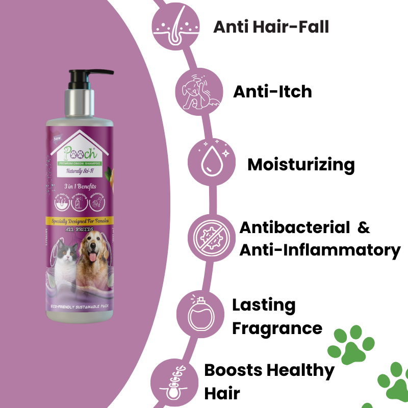 POOCH Premium Onion Shampoo for Female Dogs|Cats| Designed in Dubai |All breeds| 400ml